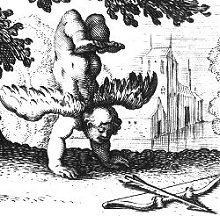 Cupid in handstand position from Heinsius, Ambacht van Cupido (1613; roughly translates into: Trade of Cupid)