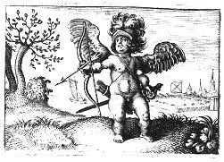 Cupid dressed in military equipment
