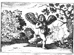 Cupid in hunting attire 
					 
					