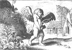 On this emblem, Cupid mocks his nudity. Heinsius, Ambacht van Cupido (1613; roughly translates into: Trade of Cupid)