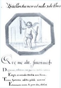 Love emblem, created by a student at the Brussels Jesuit college. 
					For more information, see: Emblematic Exhibitions at the Brussels Jesuit College (1630-1685), K. Porteman. Brepols 1996.